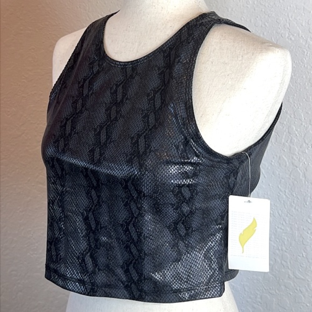 NWT Pheel Laser Pure Barre Crop Tank Top Black Venom Stretch Workout Made In USA